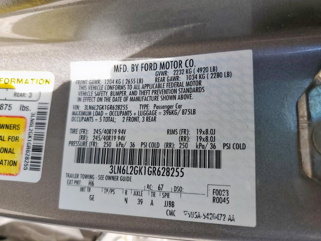 2016 LINCOLN MKZ 3LN6L2GK1GR628255