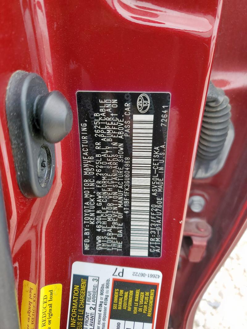 2016 TOYOTA CAMRY LE 4T1BF1FK3GU604968