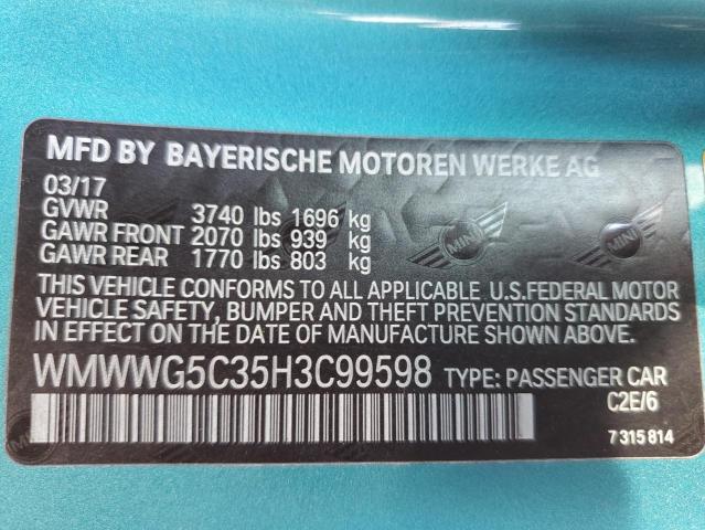 2017 MINI COOPER WMWWG5C35H3C99598