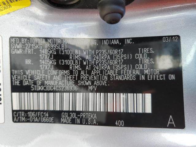 2012 TOYOTA SIENNA LE - 5TDKK3DC4CS236936