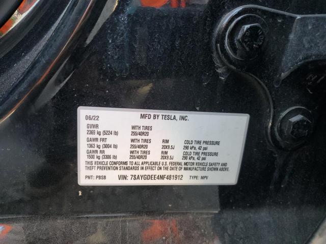 2022 TESLA MODEL Y - 7SAYGDEE4NF481912