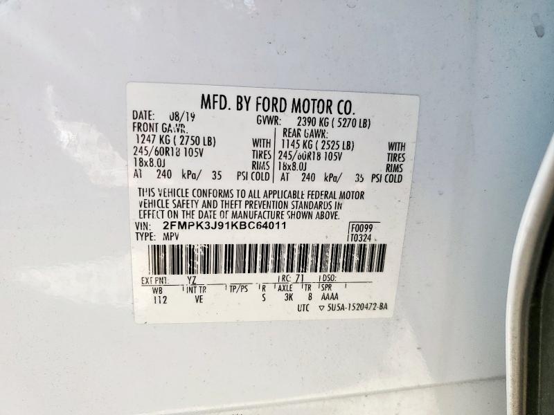 2019 FORD EDGE SEL - 2FMPK3J91KBC64011
