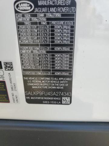 2025 LAND ROVER RANGE ROVE SALKP9FU4SA274343