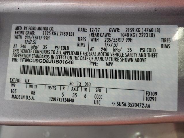 2018 FORD ESCAPE SE - 1FMCU9GD8JUB01646