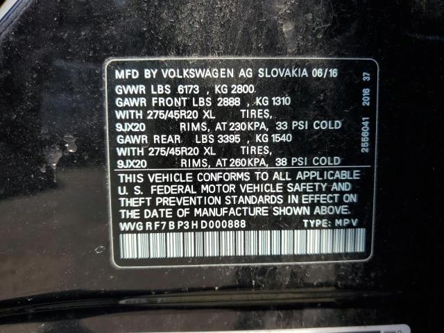 2017 VOLKSWAGEN TOUAREG WOLFSBURG WVGRF7BP3HD000888