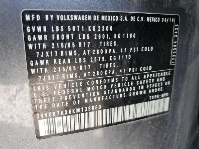 2019 VOLKSWAGEN TIGUAN S 3VV0B7AX6KM139680