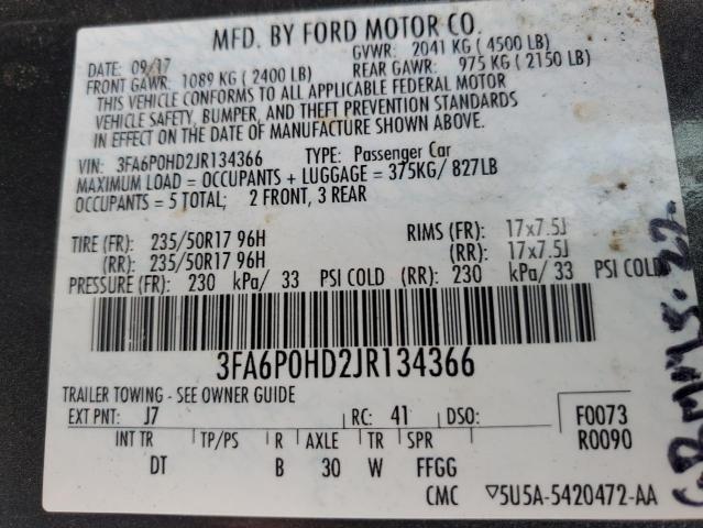 2018 FORD FUSION SE - 3FA6P0HD2JR134366