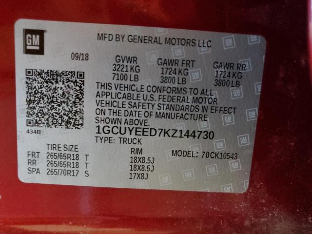 2019 CHEVROLET SILVERADO 1GCUYEED7KZ144730