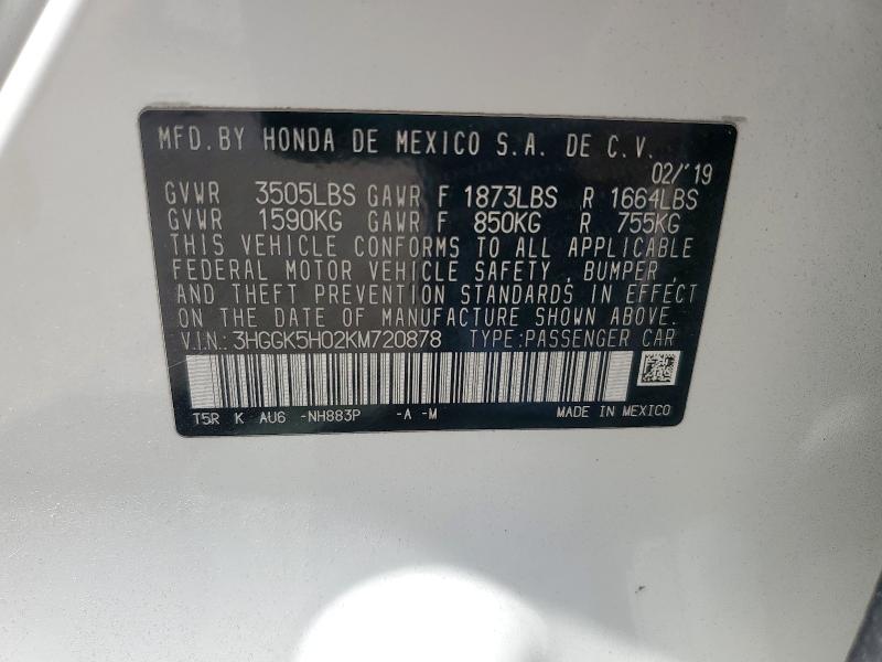 2019 HONDA FIT EXL 3HGGK5H02KM720878