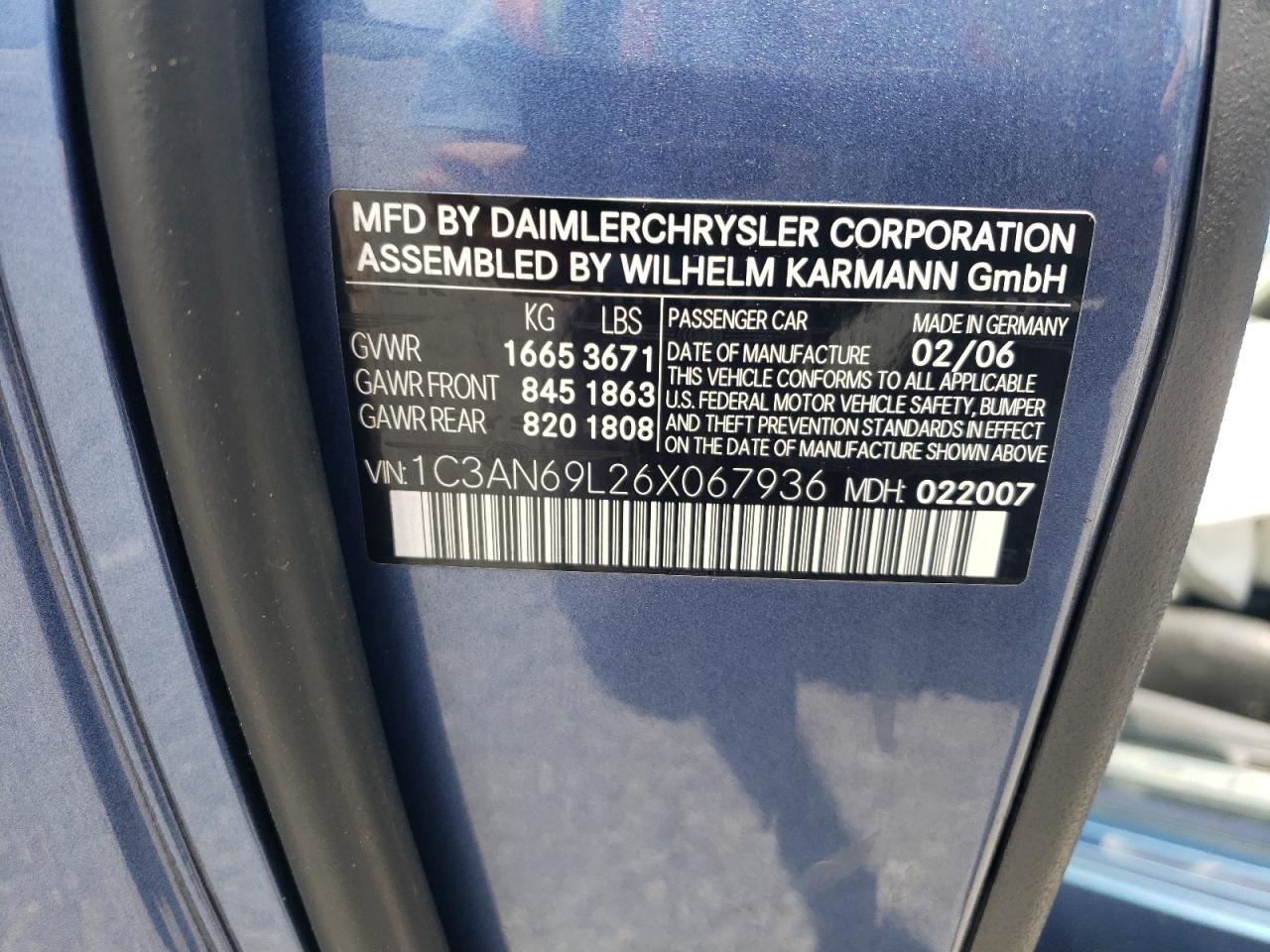 Lot #3290252229 2006 CHRYSLER CROSSFIRE