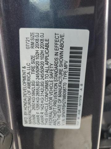 2021 HONDA PILOT SE 5FNYF6H27MB098770