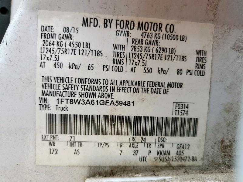 2016 FORD F350 SUPER 1FT8W3A61GEA59481