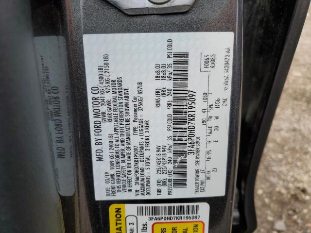 2019 FORD FUSION SE - 3FA6P0HD7KR195097