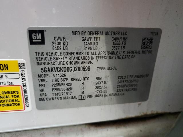 2016 BUICK ENCLAVE 5GAKVCKD0GJ200698