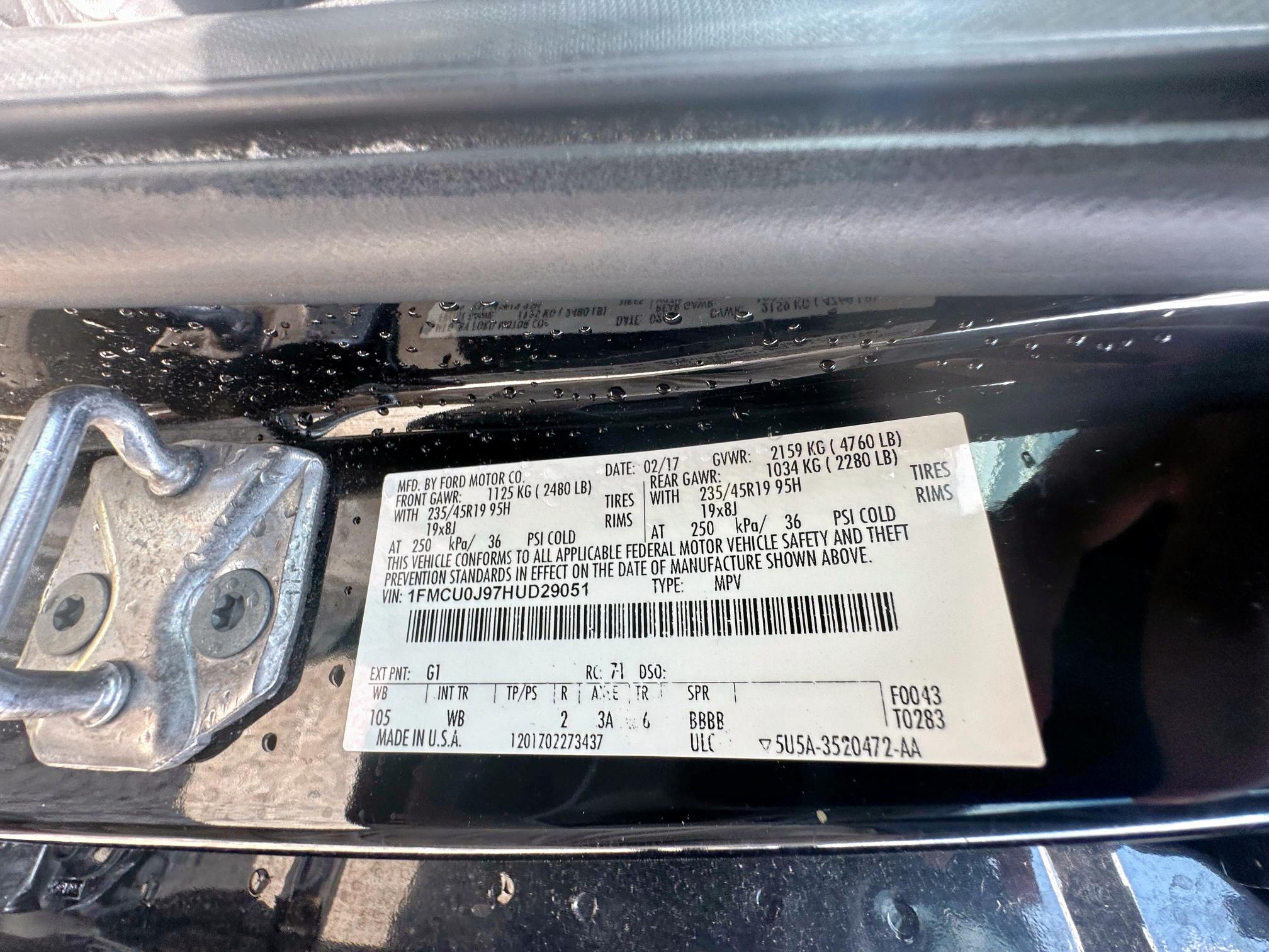 2017 FORD ESCAPE TIT 1FMCU0J97HUD29051