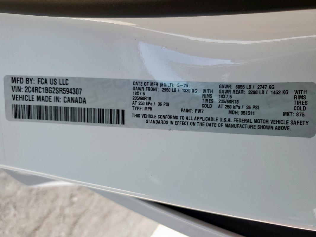 2025 CHRYSLER PACIFICA SELECT - 2C4RC1BG2SR594307