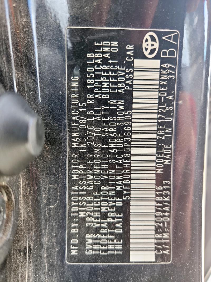 2016 TOYOTA COROLLA L - 5YFBURHE8GP366905