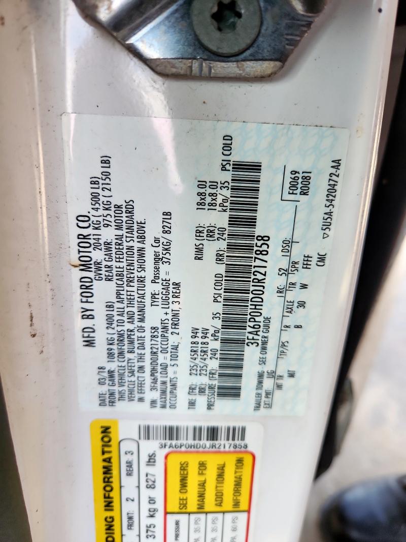 2018 FORD FUSION SE - 3FA6P0HD0JR217858
