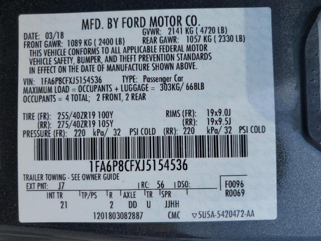 2018 FORD MUSTANG GT - 1FA6P8CFXJ5154536
