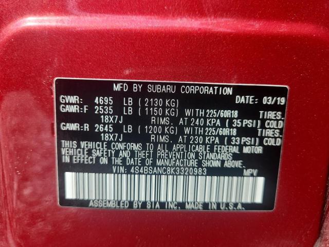 2019 SUBARU OUTBACK 2. 4S4BSANC8K3320983