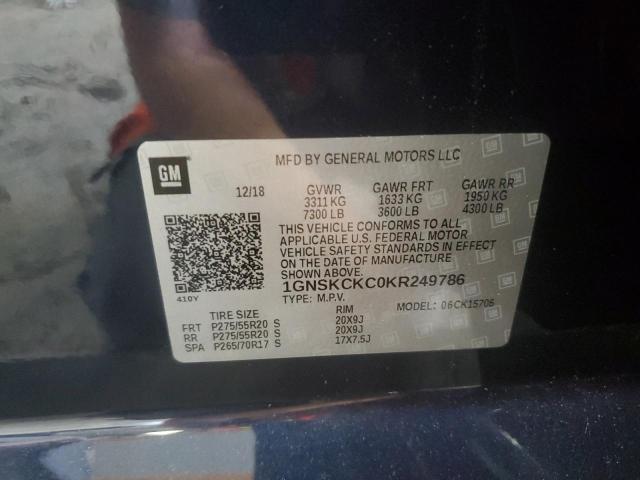 2019 CHEVROLET TAHOE K150 1GNSKCKC0KR249786