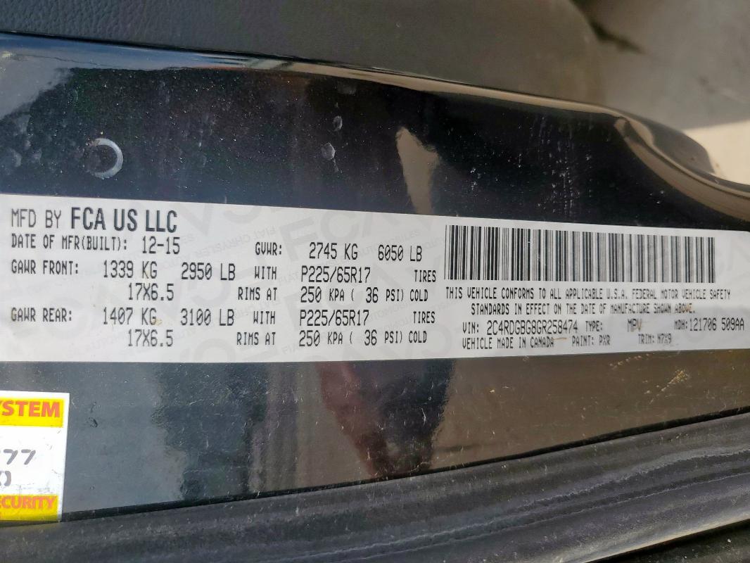 2016 DODGE GRAND CARA 2C4RDGBG8GR258474