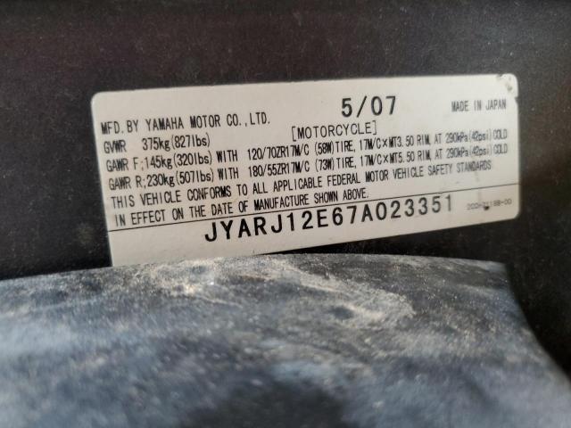 2007 YAMAHA YZFR6 L JYARJ12E67A023351