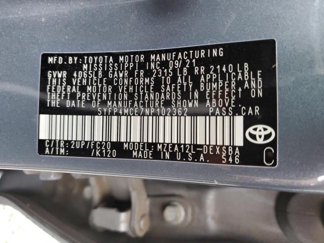 2022 TOYOTA COROLLA SE - 5YFP4MCE7NP102362