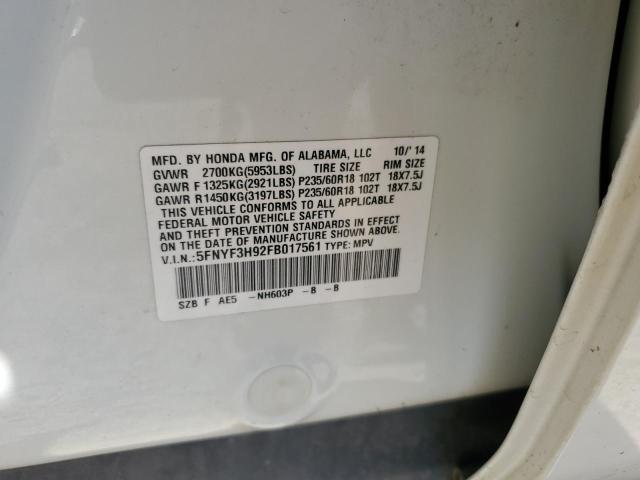 2015 HONDA PILOT TOUR 5FNYF3H92FB017561