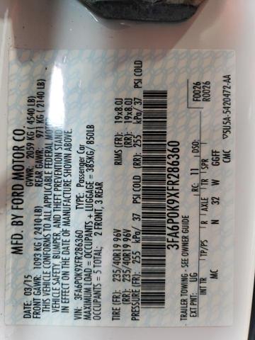 2015 FORD FUSION TIT 3FA6P0K9XFR286360