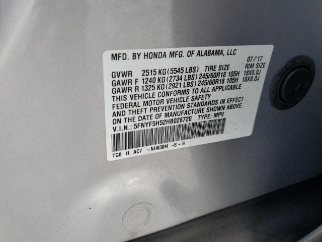2017 HONDA PILOT EXL 5FNYF5H52HB028720