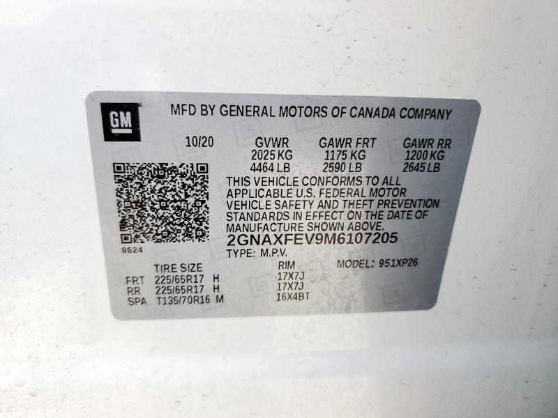 2021 CHEVROLET EQUINOX 2GNAXFEV9M6107205
