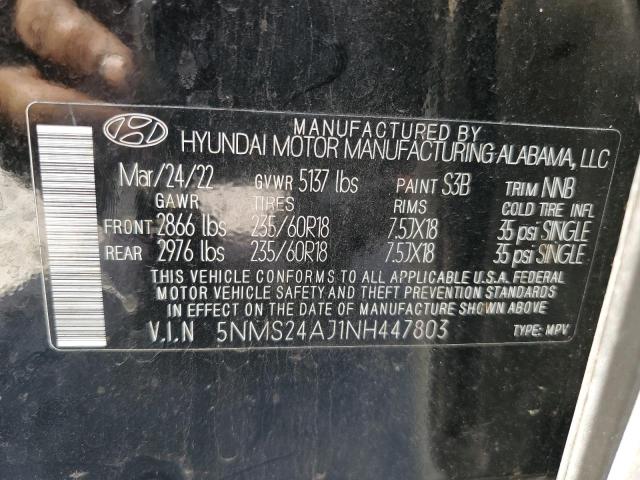 2022 HYUNDAI SANTA FE S 5NMS24AJ1NH447803