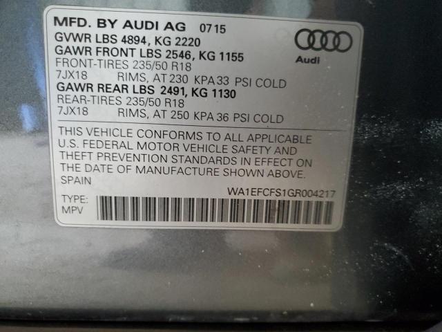 2016 AUDI Q3 PREMIUM WA1EFCFS1GR004217