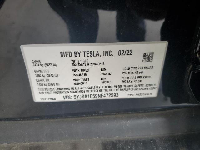 2022 TESLA MODEL S 5YJSA1E59NF472593