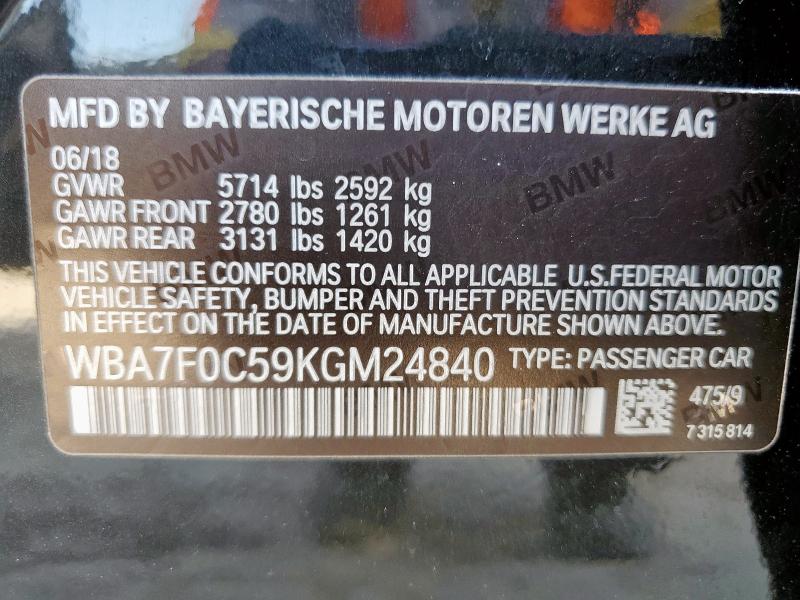 2019 BMW 750 I WBA7F0C59KGM24840