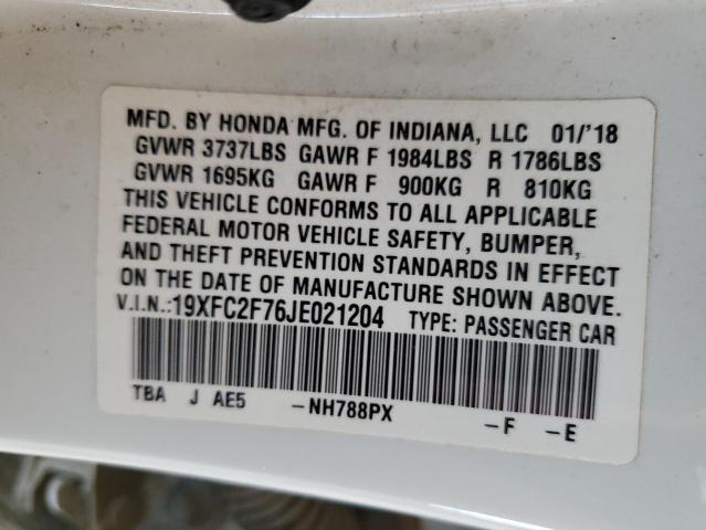 2018 HONDA CIVIC EX 19XFC2F76JE021204