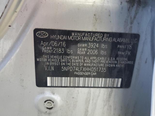 2017 HYUNDAI ELANTRA SE 5NPD74LFXHH051735
