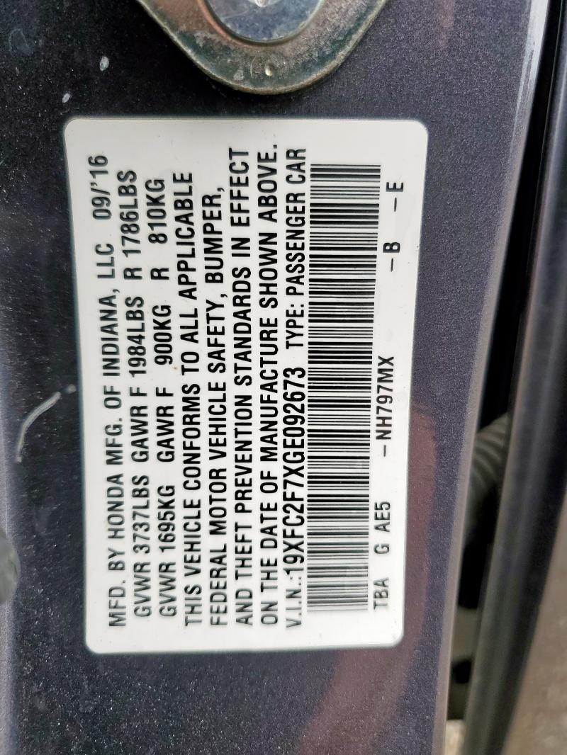 2016 HONDA CIVIC EX - 19XFC2F7XGE092673