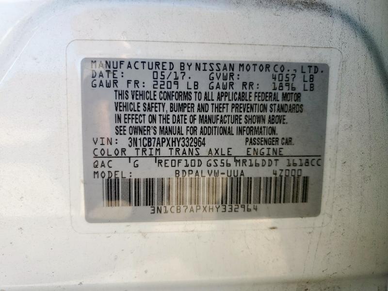 2017 NISSAN SENTRA SR 3N1CB7APXHY332964