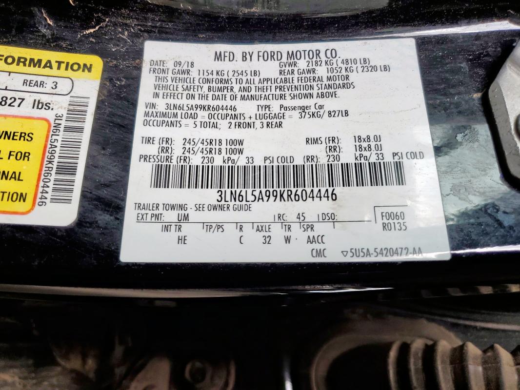 2019 LINCOLN MKZ 3LN6L5A99KR604446