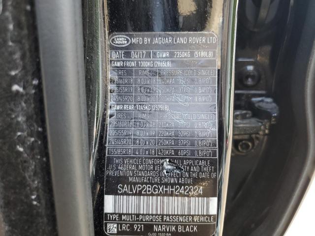 2017 LAND ROVER RANGE ROVE SALVP2BGXHH242324