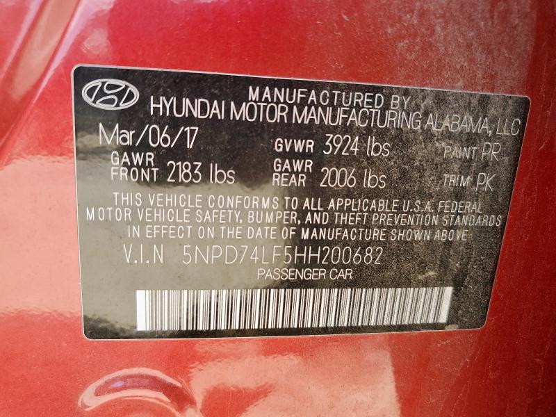 2017 HYUNDAI ELANTRA SE - 5NPD74LF5HH200682