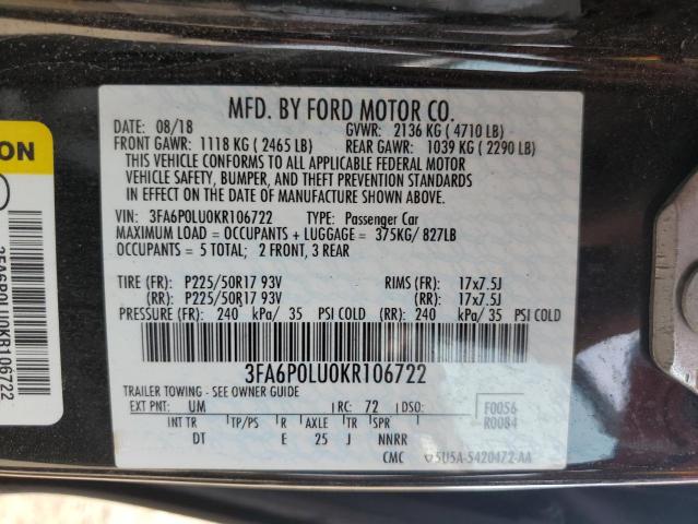 2019 FORD FUSION SE - 3FA6P0LU0KR106722
