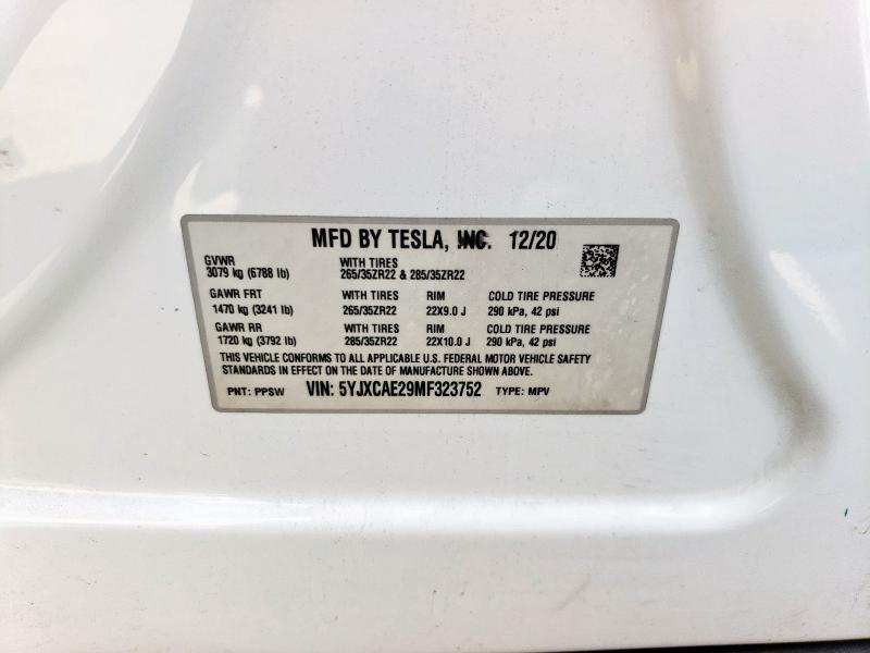 2021 TESLA MODEL X 5YJXCAE29MF323752
