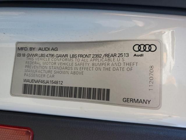 2018 AUDI A4 PREMIUM WAUENAF46JA154812