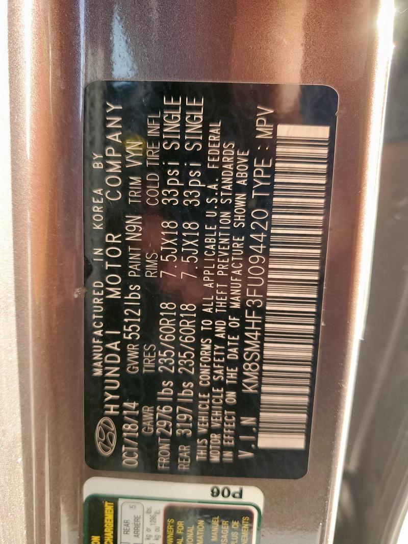 2015 HYUNDAI SANTA FE G KM8SM4HF3FU094420