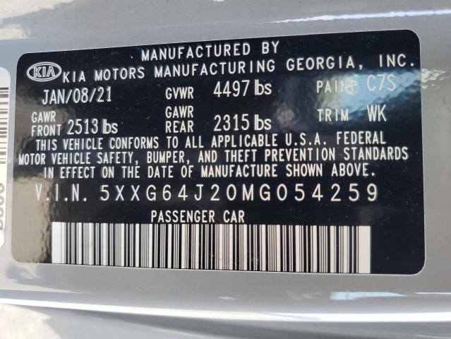 2021 KIA K5 GT LINE 5XXG64J20MG054259