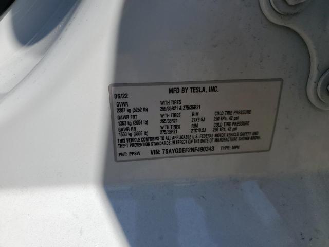 2022 TESLA MODEL Y 7SAYGDEF2NF490343