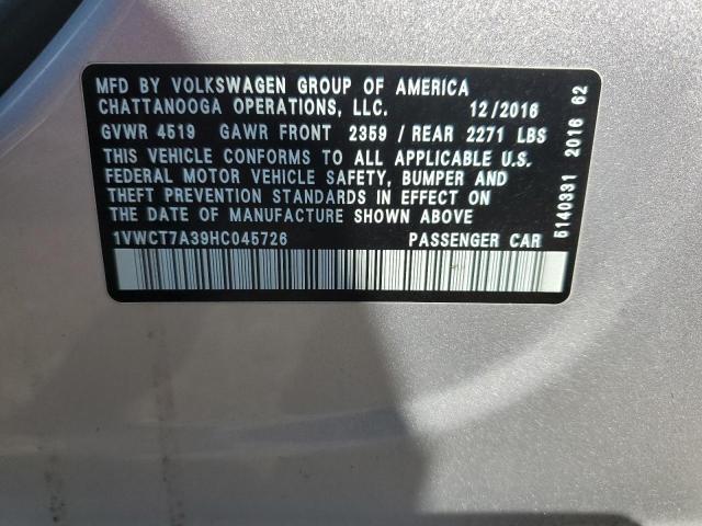 2017 VOLKSWAGEN PASSAT SEL 1VWCT7A39HC045726